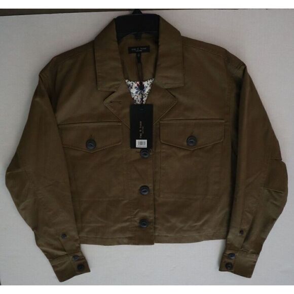 Rag & Bone WAW22P2008 Women's Sz XS Dark Khaki Cropped Jessie Shirt Jacket $525 - Picture 10 of 12